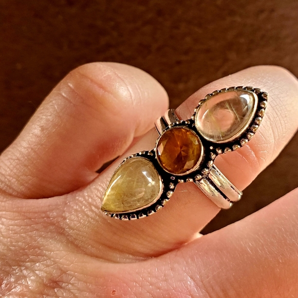 New Golden Rutile and Citrine 925 Silver Ring. - Picture 3 of 9